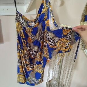 Deb Blue and Gold Baroque Print Sleeveless Tank